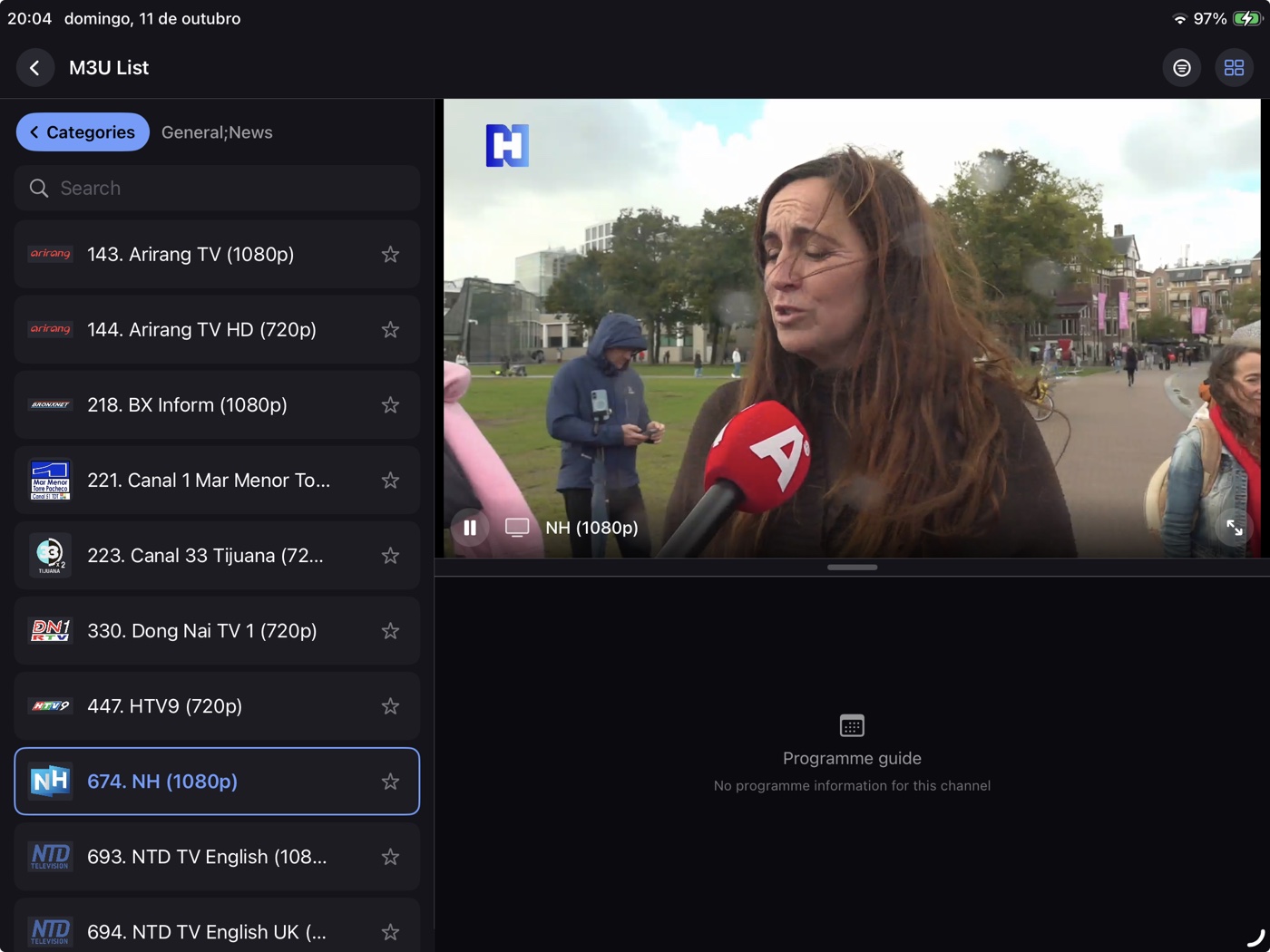 Kvox no iPad — Live TV com pré-visualização e guia